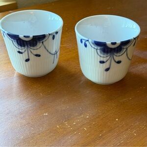 2 Two Royal Copenhagen 495 Blue Fluted Thermal Mug Handleless Porcelain
